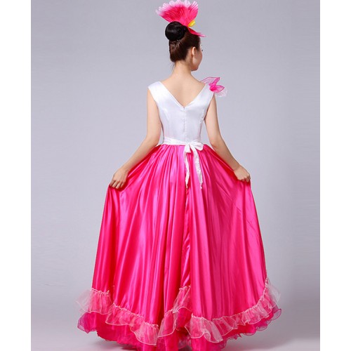 Flamenco dresses Spanish bull dance stage performance dress opening ballroom dress red pink petals for female Women's modern dance dresses costumes
